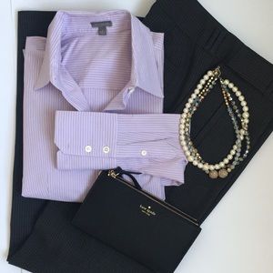 Ann Taylor Purple Striped Button Down Long Sleeve Collar Shirt Size 6.
